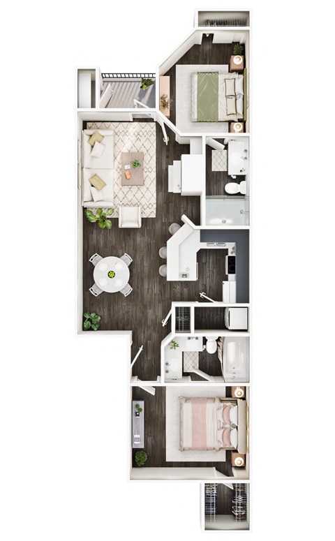 Floor plan for 2 beds, 2 baths, 924 sqft